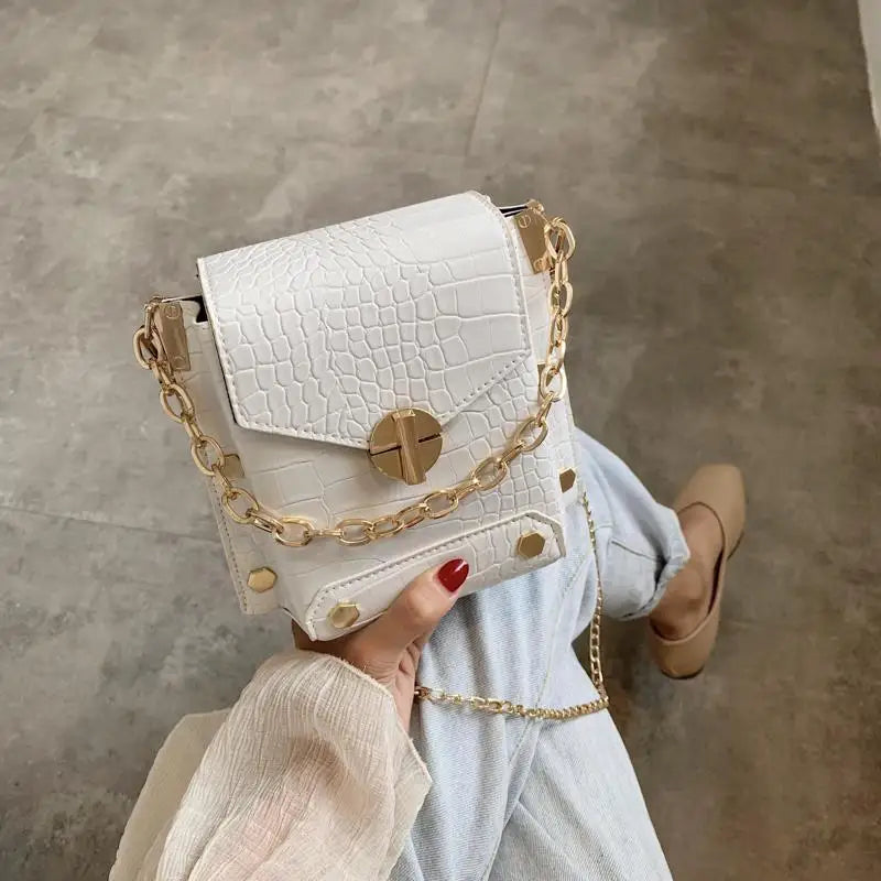 Chain Lady Small Square Bag Solid PU Leather Crossbody Bag For Women