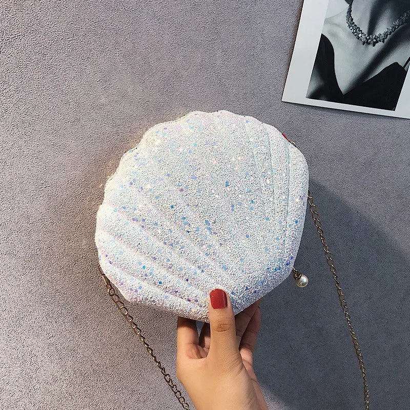 Sequined Shoulder Bag Women's Shell Shape Purse Mini Bag
