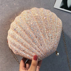 Sequined Shoulder Bag Women's Shell Shape Purse Mini Bag