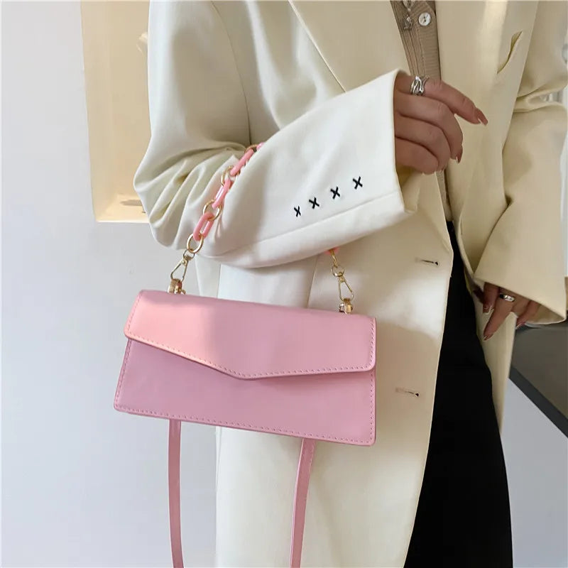 Chain Crossbody Shoulder Bag Top Handle PU Leather Women Handbag