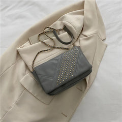 Chain Strap Rivet Shoulder Bag Crossbody PU Leather Flap Handbags