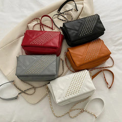 Rivet PU Leather Crossbody Bag Chain Strap Shoulder Flap Ladies Handbag