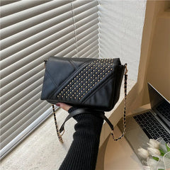 Chain Strap Rivet Shoulder Bag Crossbody PU Leather Flap Handbags