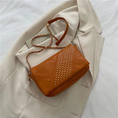 Chain Strap Rivet Shoulder Bag Crossbody PU Leather Flap Handbags