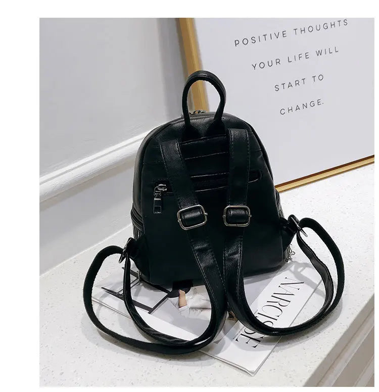 Chain Tassels Women Backpacks PU Leather Small Backpack for School Girls
