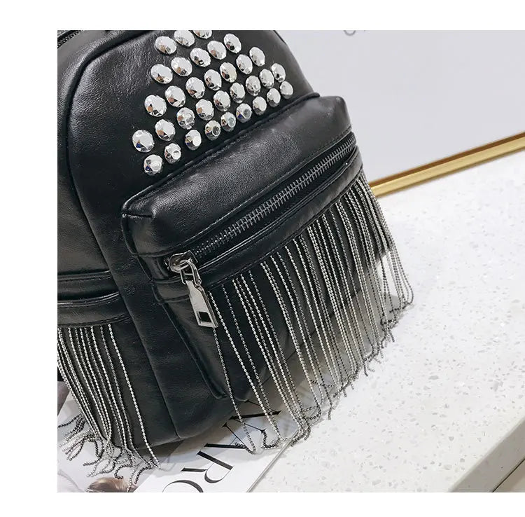 Chain Tassels Women Backpacks PU Leather Small Backpack for School Girls