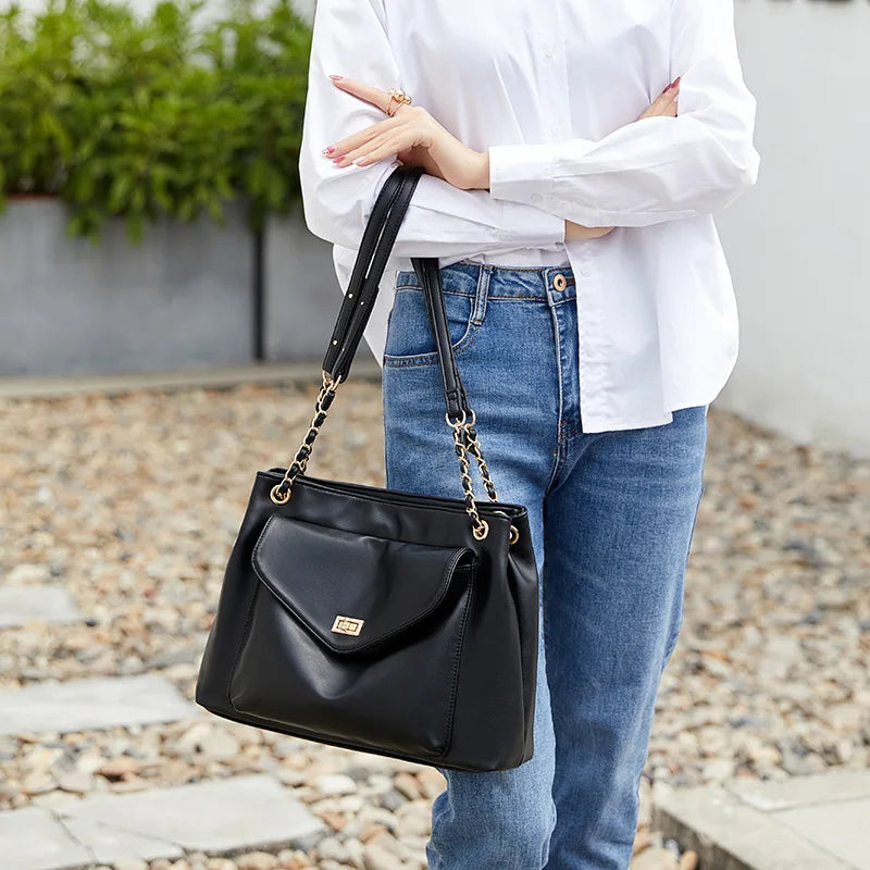 Chain Women Shoulder Crossbody Bags Handbags Purses Soft Pu Leather Totes