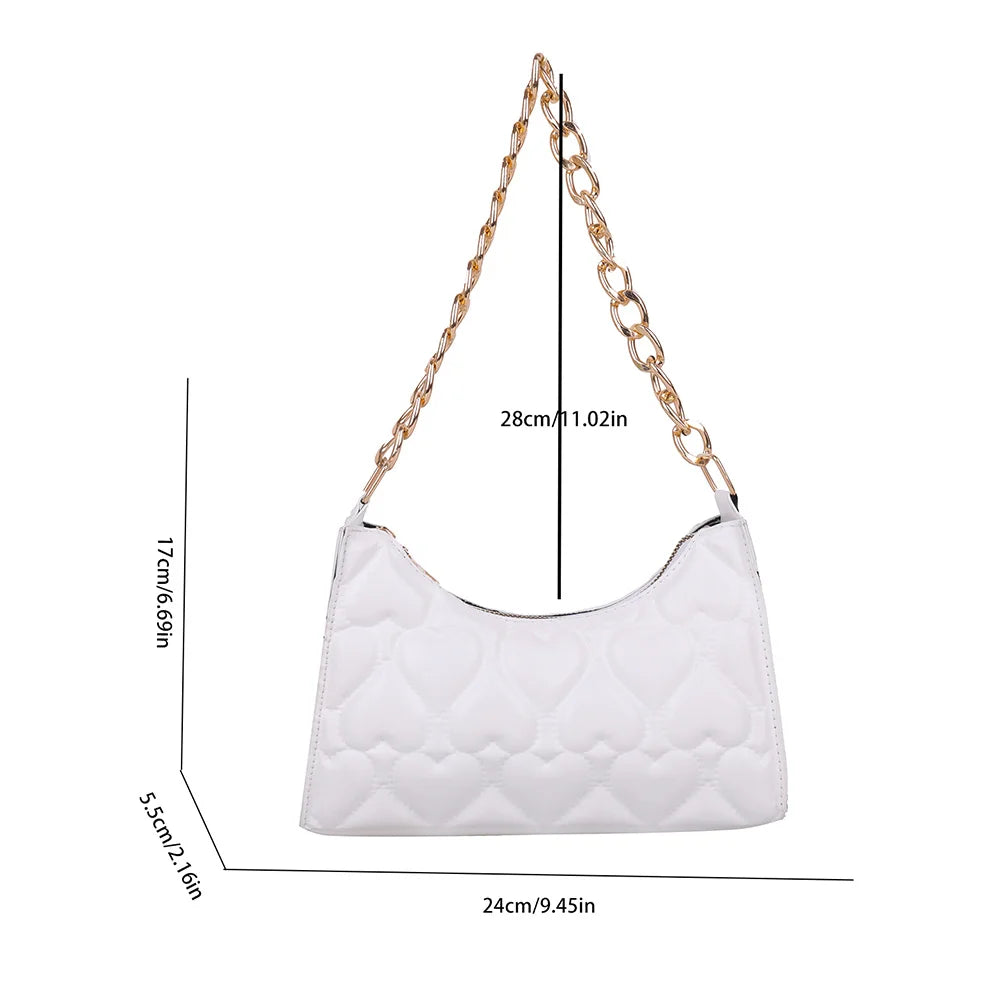Women Love Heart Embossed Small Handbags Vintage PU Leather Tote Bag