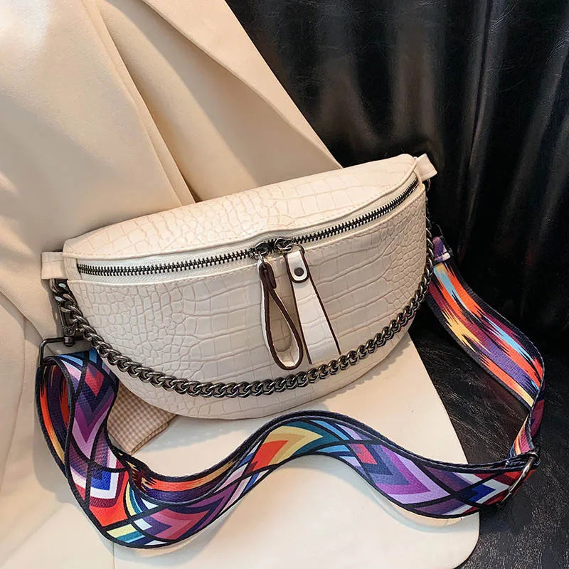 Chain Women's Waist Bag PU Leather Fanny Packs Shoulder Crossbody Chest Bags