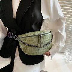 Chain Women's Waist Bag PU Leather Fanny Packs Shoulder Crossbody Chest Bags