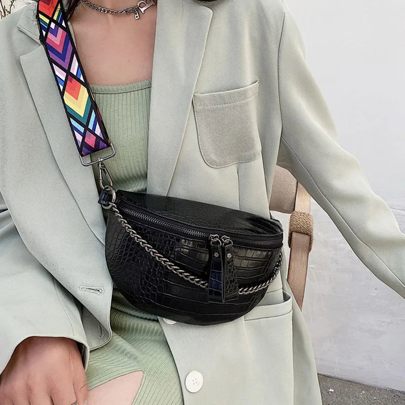 Chain Women's Waist Bag PU Leather Fanny Packs Shoulder Crossbody Chest Bags