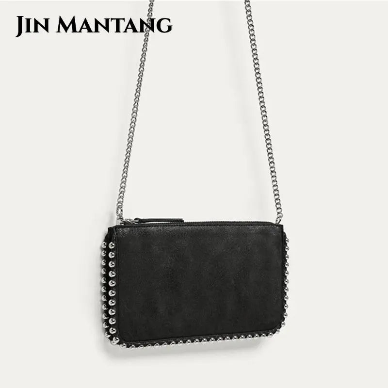 Matte Leather Crossbody Bag with Beading Chains for Women