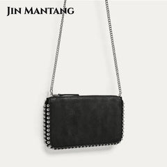Matte Leather Crossbody Bag with Beading Chains for Women