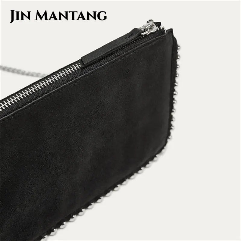 Matte Leather Crossbody Bag with Beading Chains for Women