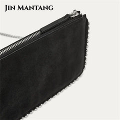 Matte Leather Crossbody Bag with Beading Chains for Women