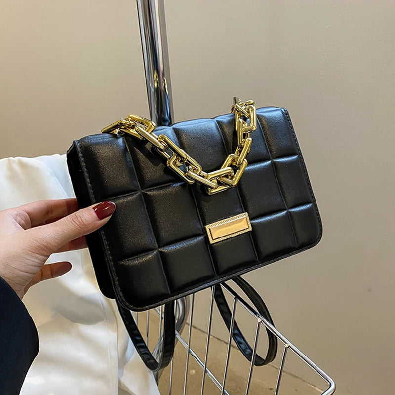 Chains Decor Flap Shoulder Bags for Women PU Leather Totes Bag