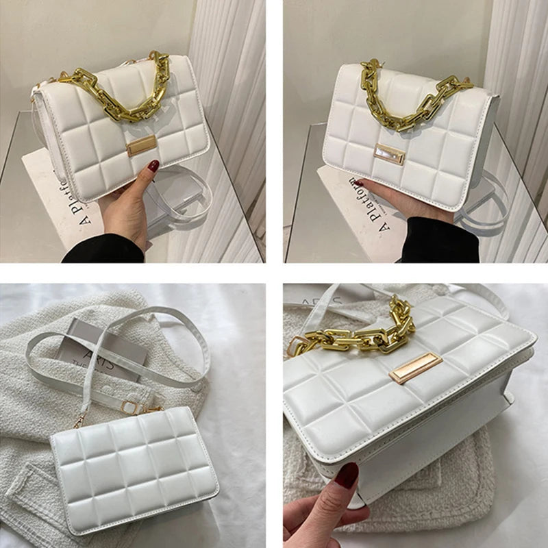 Chains Decor Flap Shoulder Bags for Women PU Leather Totes Bag