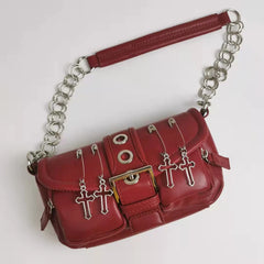 Women's Small Square Shoulder Bag Vintage Rivet Underarm Tote