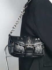 Women's Small Square Shoulder Bag Vintage Rivet Underarm Tote