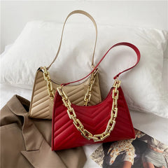 Embossed PU Leather Chain Shoulder Bag Zipper Texture Shopping Underarm Bag