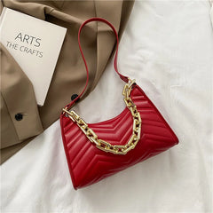 Embossed PU Leather Chain Shoulder Bag Zipper Texture Shopping Underarm Bag