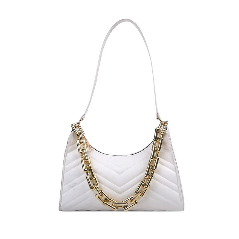Embossed PU Leather Chain Shoulder Bag Textured Shopping Bag Zipper Underarm Bag