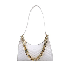 Embossed PU Leather Chain Shoulder Bag Textured Shopping Bag Zipper Underarm Bag