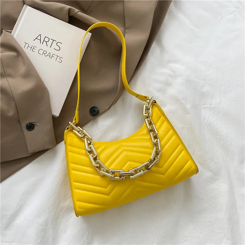 Embossed PU Leather Chain Shoulder Bag Zipper Underarm
