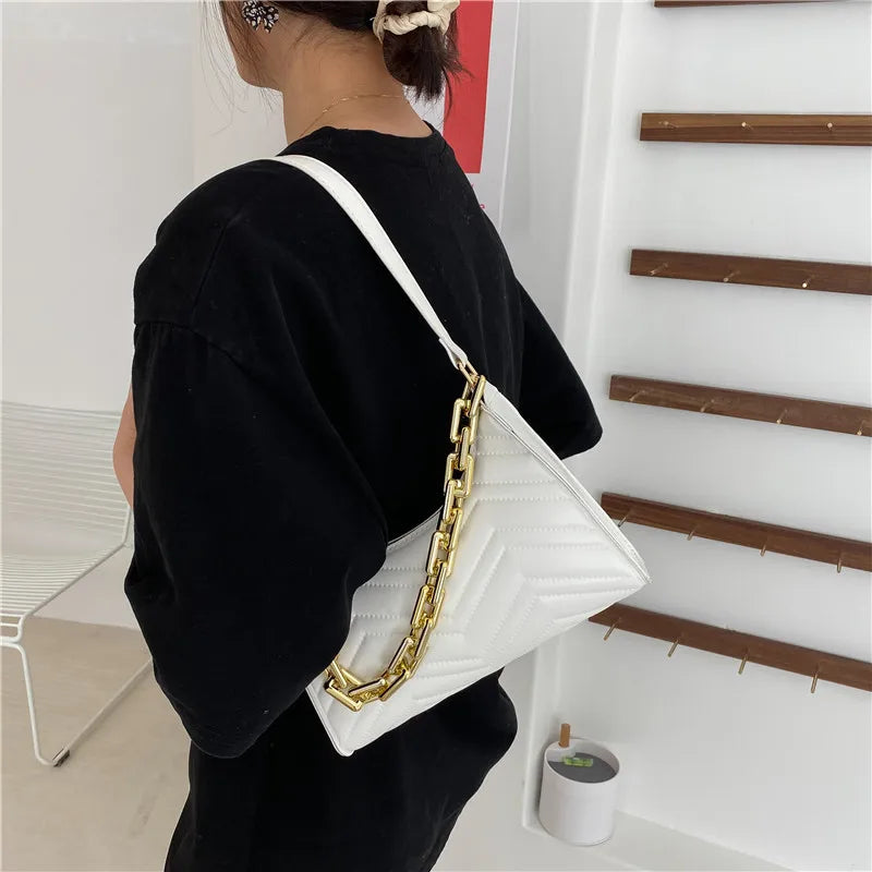 Embossed PU Leather Chain Shoulder Bag Zipper Underarm