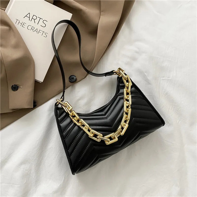 Embossed PU Leather Chain Shoulder Bag Zipper Underarm
