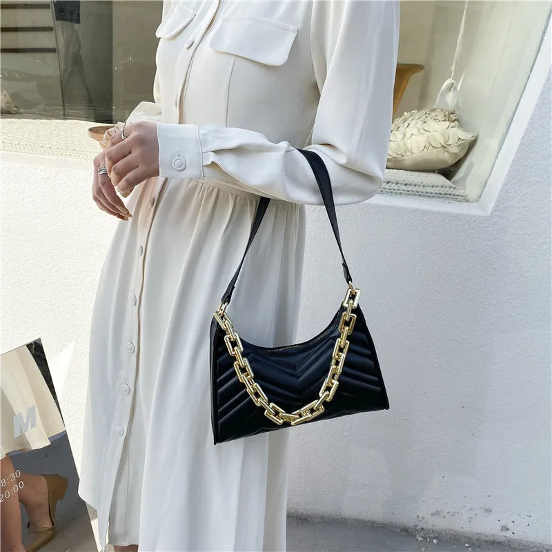 Embossed PU Leather Chain Shoulder Bag for Woman