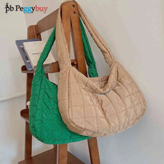 Checkered Nylon Shoulder Bag Women Casual Purse Girls Gift