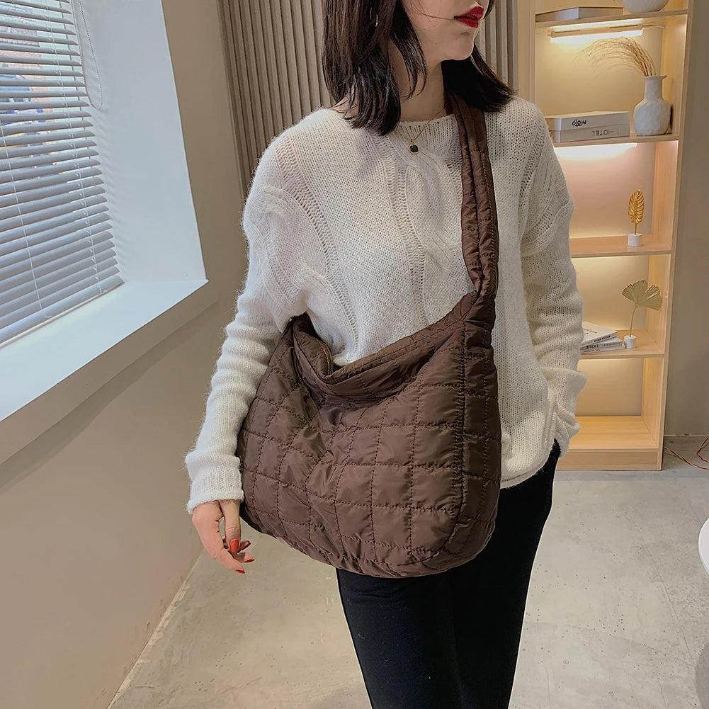 Checkered Nylon Shoulder Bag Women Casual Purse Girls Gift