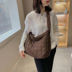 Checkered Nylon Shoulder Bag Women Casual Purse Girls Gift