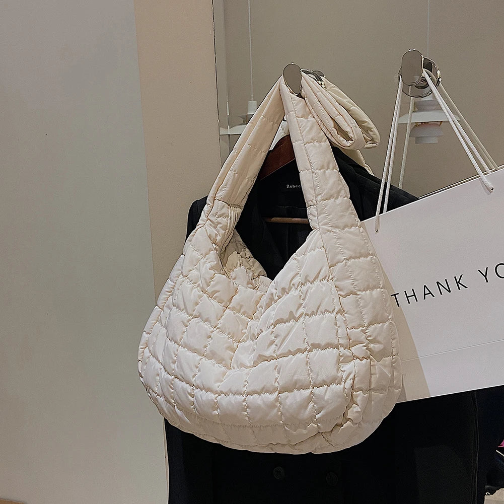 Checkered Nylon Shoulder Bag Women Casual Purse Girls Gift