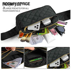 Rhombus Pattern Chest Bag Multi-Pocket Adjustable Belts