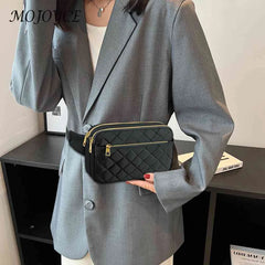 Rhombus Pattern Chest Bag Multi-Pocket Adjustable Belts