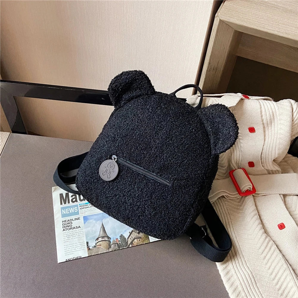 Kids Bear Ear Fleece Backpack for Boys Girls Mini Travel Rucksacks