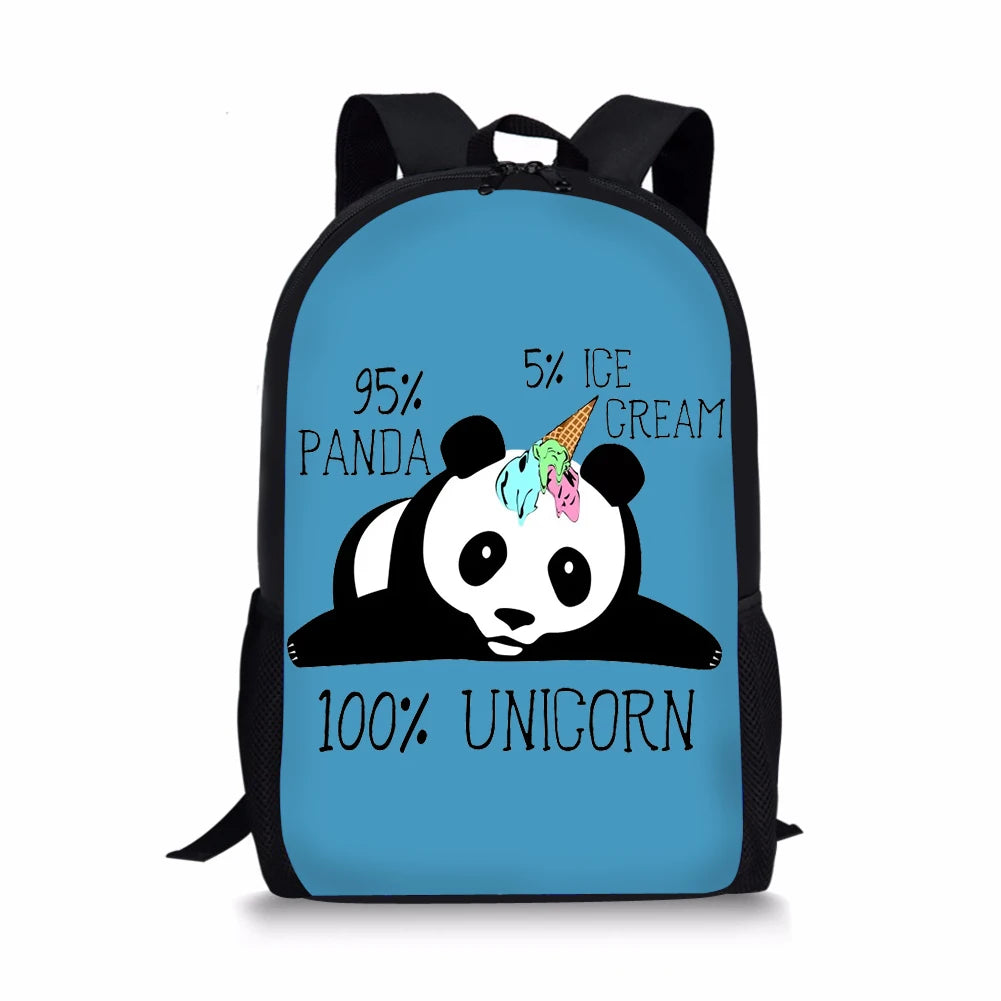 Kids Backpack Panda Unicorn Pattern School Bag Teenagers Book-Bags