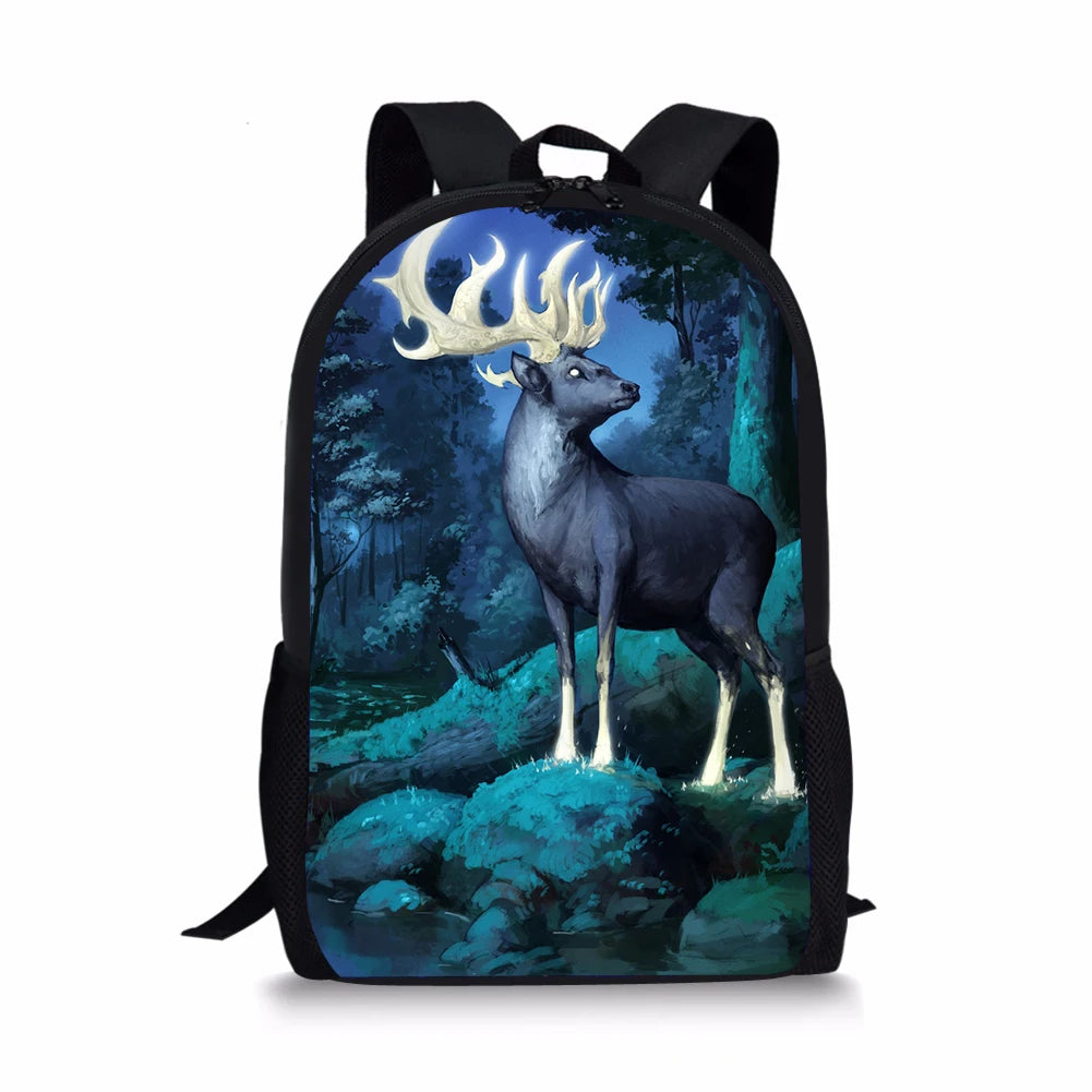 Deer Pattern Kids School Book Bag Girls Travel Backpack