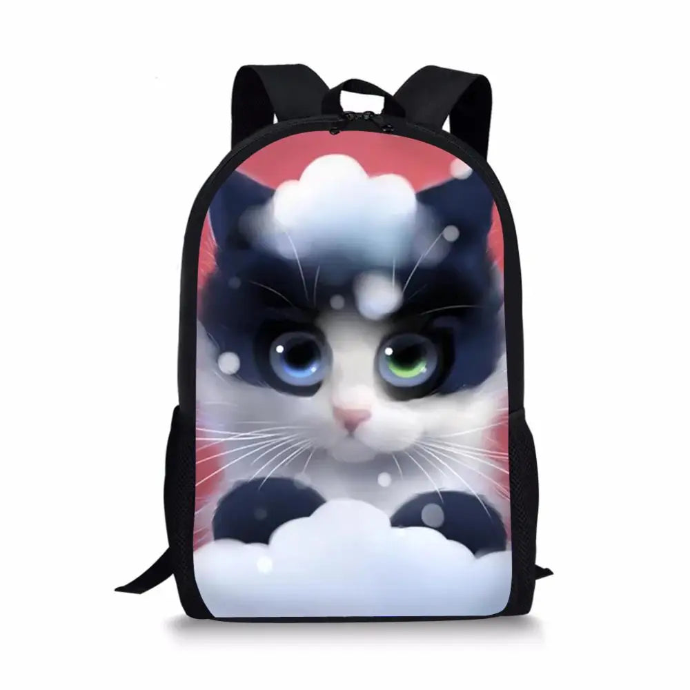 Kids School Backpack Fantasy Cats Pattern Book Bags Animal Painting