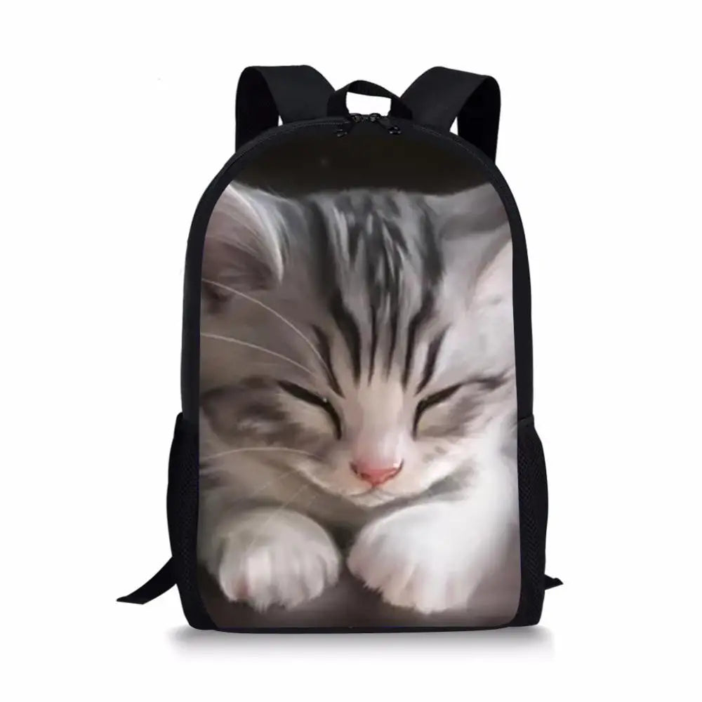 Kids School Backpack Fantasy Cats Pattern Book Bags Animal Painting