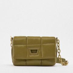 Quilted Chain Shoulder Bag Padded Crossbody High PU Leather Handbag