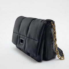 Quilted Chain Shoulder Bag Padded Crossbody High PU Leather Handbag