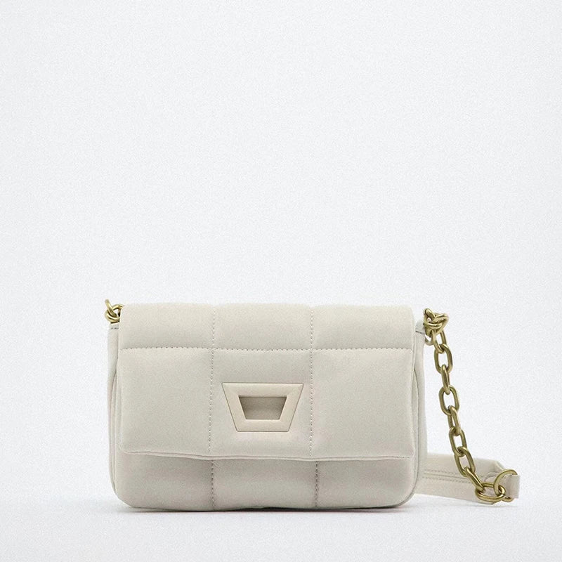 Quilted Chain Shoulder Bag Padded Crossbody High PU Leather Handbag