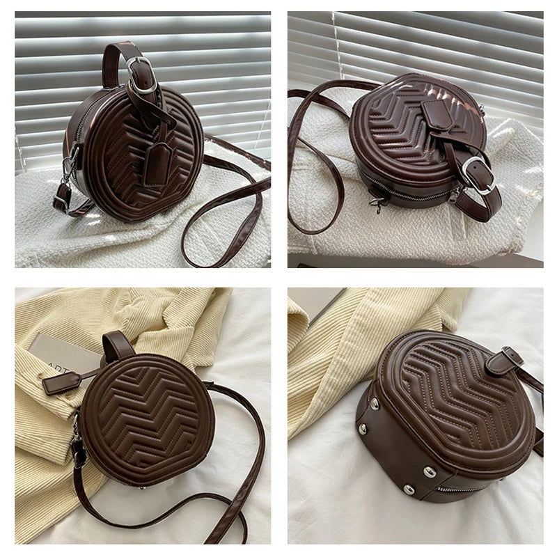 Circular Shoulder Bag Ladies Handbags Stripe Crossbody Bags For Women