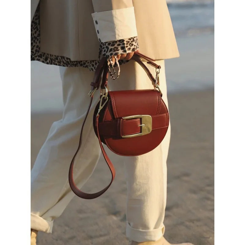 Soft PU Leather Crossbody Bag Circular Shoulder Bag