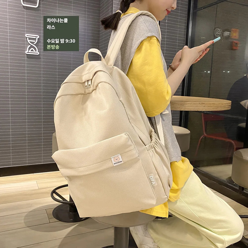 Classic Backpack Women Girls Solid Backpack High School Student Large Capacity