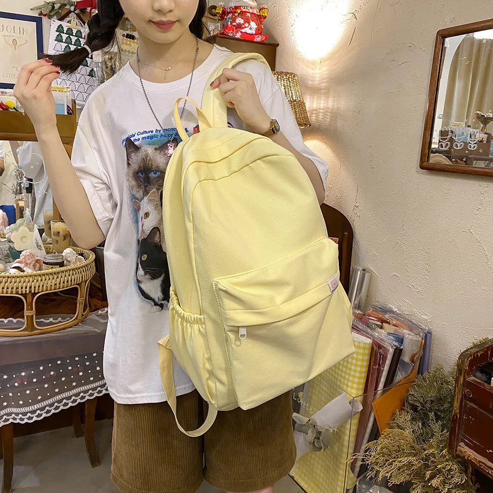 Classic Backpack Women Girls Solid Backpack High School Student Large Capacity