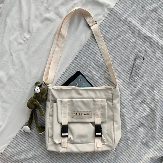 Women's South Korea Postman Bag Lady Student Nylon Waterproof Canvas Schoolbag